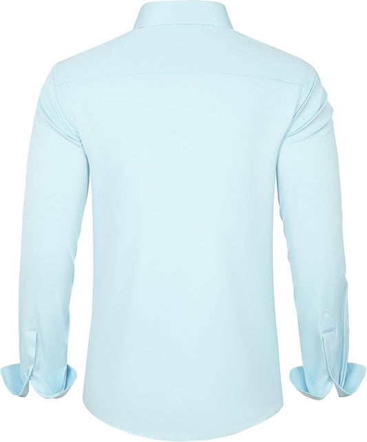 J.VER Men's Dress Shirts Solid Long Sleeve Stretch Wrinkle-Free Formal Shirt Business Casual Button Down Shirts