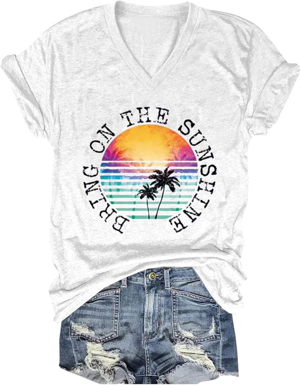 Women's T-Shirts V-Neck Dragonfly Tee Cute Summer Graphic Shirts Vintage Boho Flowers Short Sleeve T Shirt