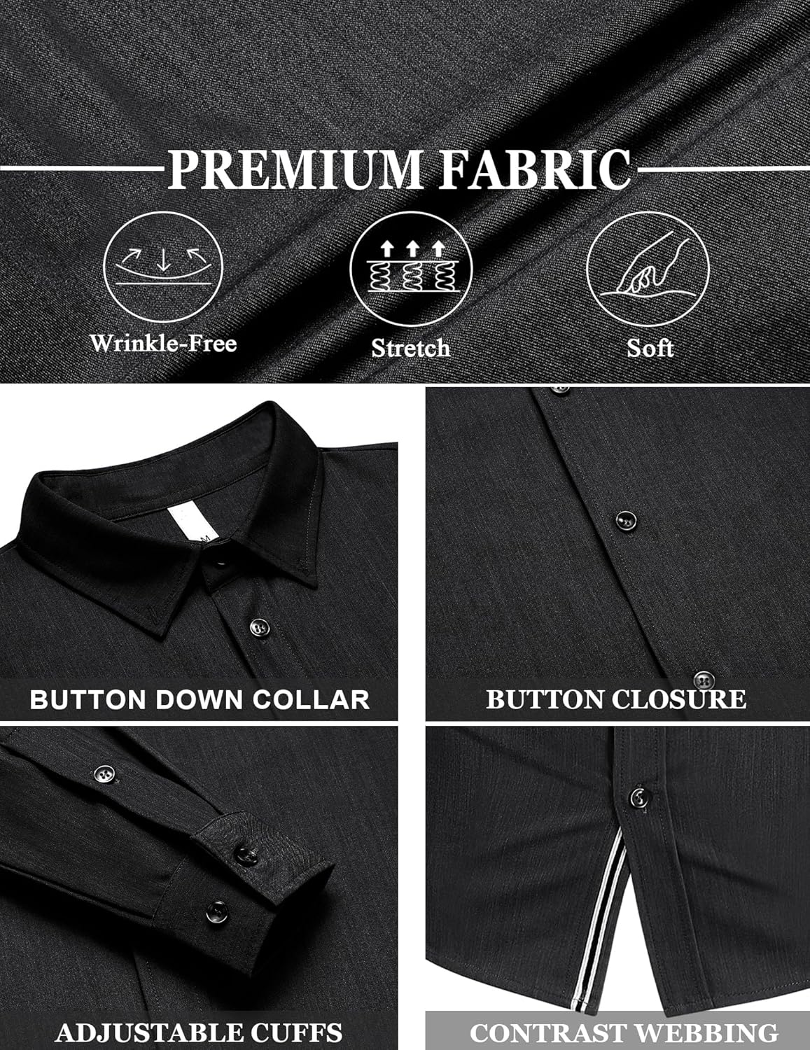 LETSEE Mens Casual Button Down Shirt Untucked Long Sleeve Denim Textured Shirt Strech Wrinkle-Free Dress Shirt