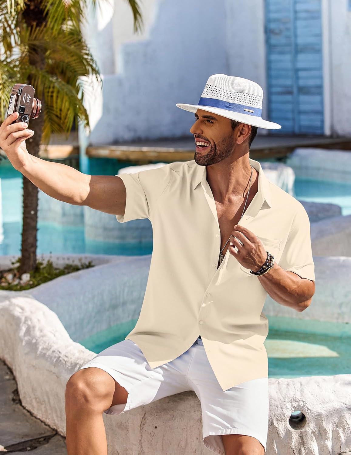 COOFANDY Shirts for Men Short Sleeve Button Down Shirt Casual Summer Beach Shirts