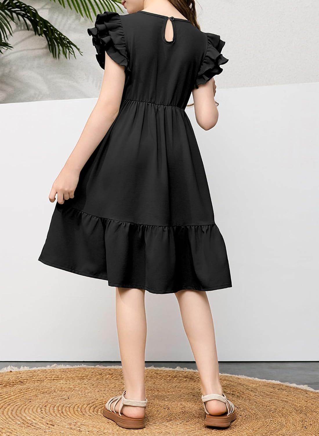 blibean Teen Girls Dresses Kids Double Layer Ruffle Sleeve Dress Size 6-15 Years