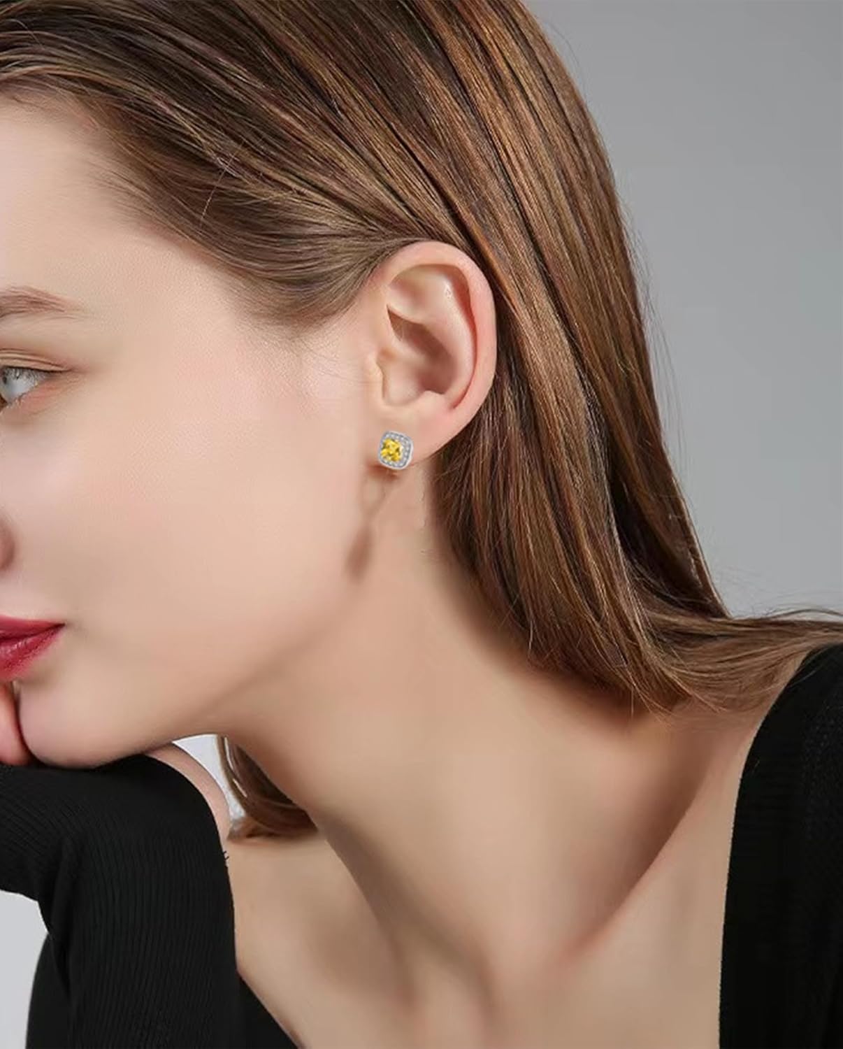 VONSSY Hypoallergenic Gemstone Stud Earrings, Brilliant Cubic Zirconia Crystal Earrings, 925 Silver Posts Nickel Free, Created Diamond Square Earrings Jewelry Gift for Women Wife Mother Daughter