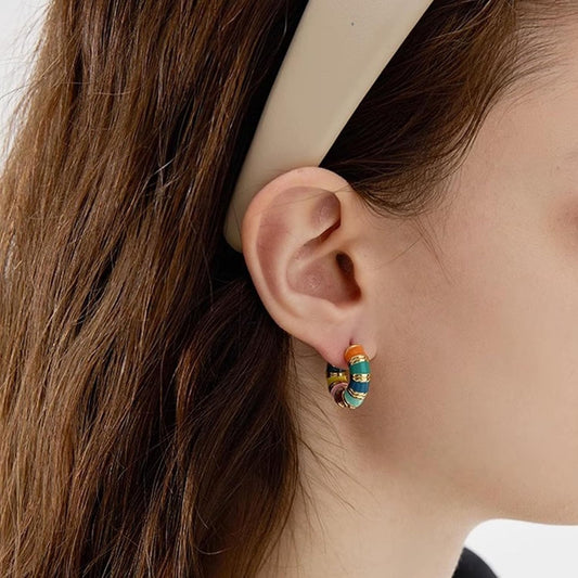 Gold Bamboo Hoop Earrings for Women 90s Boho Colorful Enamel Huggie Hoop Earrings Hypoallergenic Small Bamboo Hoops Jewelry Gifts Trendy Stuff