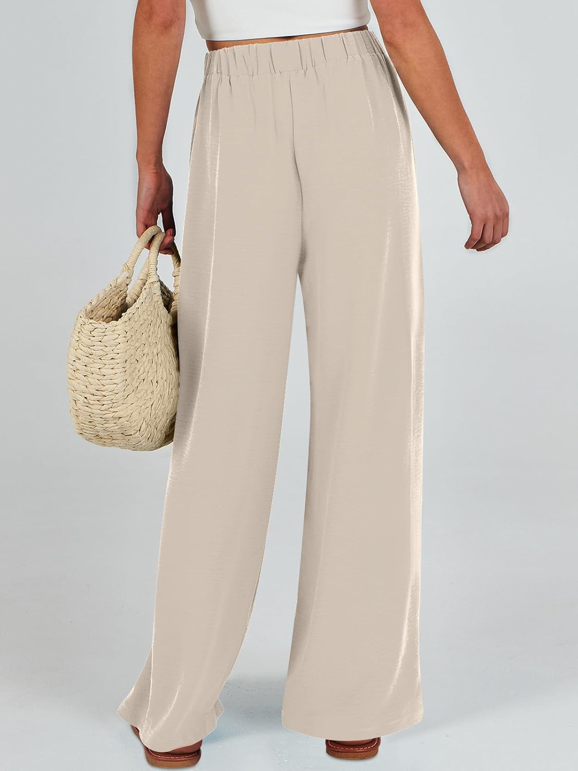 Caracilia Women Wide Leg Palazzo Pants Summer High Waist Flowy Casual Trousers Loose Lounge Beach Travel Vacation Clothes
