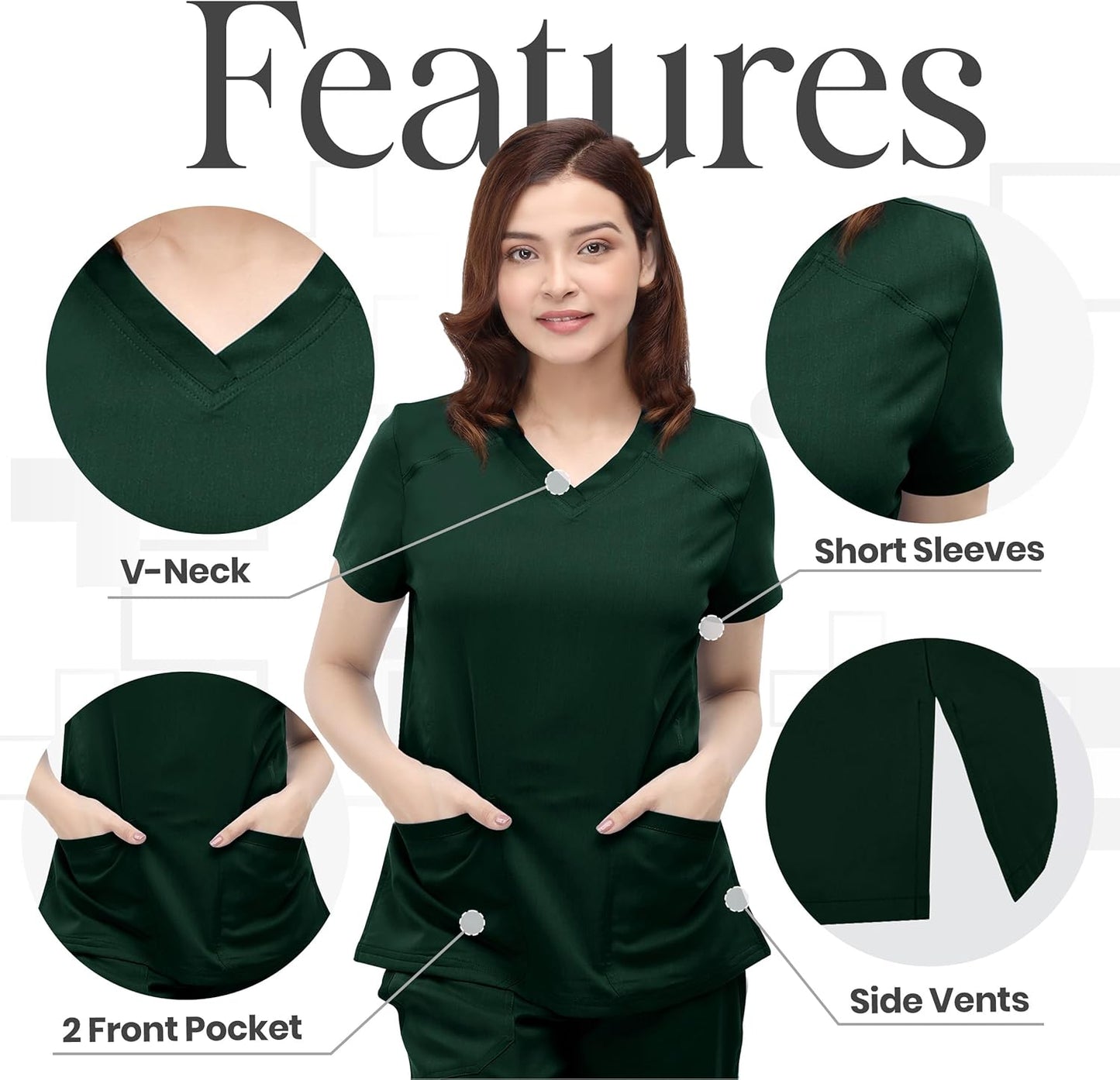 NY Threads Scrub Tops for Women Soft Stretch V-Neck Medical Scrub Top with Pockets