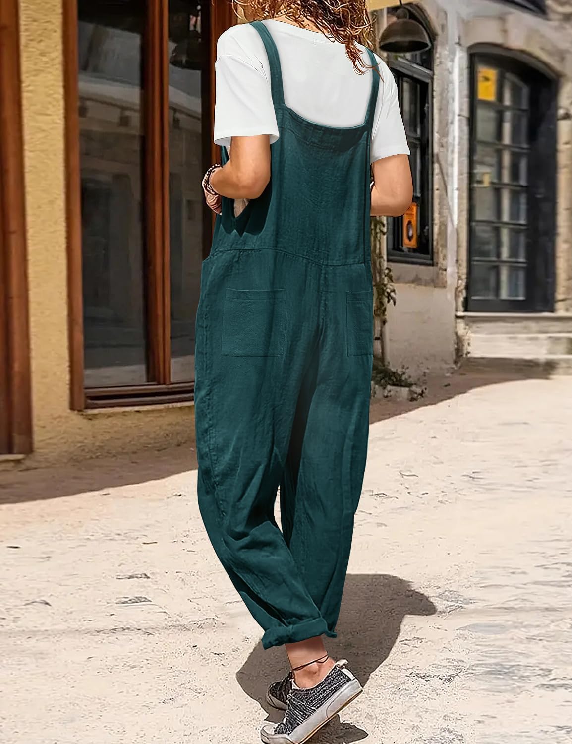 YESNO Women Long Casual Loose Bib Pants Overalls Baggy Rompers Jumpsuits with Pockets PV9