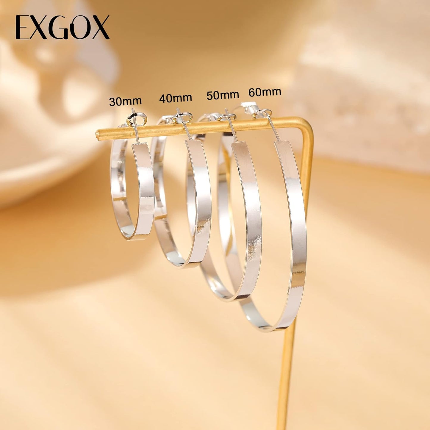 EXGOX Silver Hoop Earrings for Women - Sterling Silver & 14K Gold Plated - Hypoallergenic 925 Silver - Big Hoop Earrings (30/40/50/60/70mm)