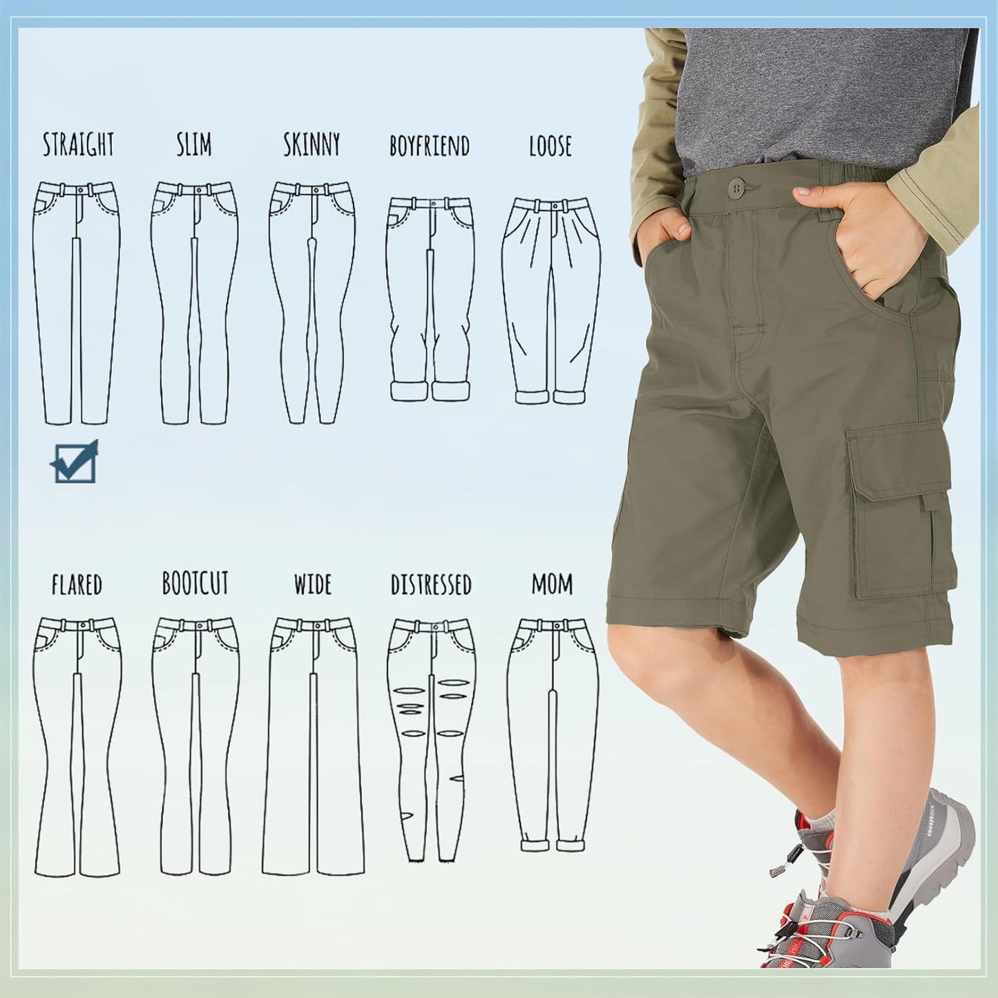 Kids' Cargo Pants, Boy's Casual Outdoor Quick Dry Waterproof Hiking Climbing Convertible Trousers #9016