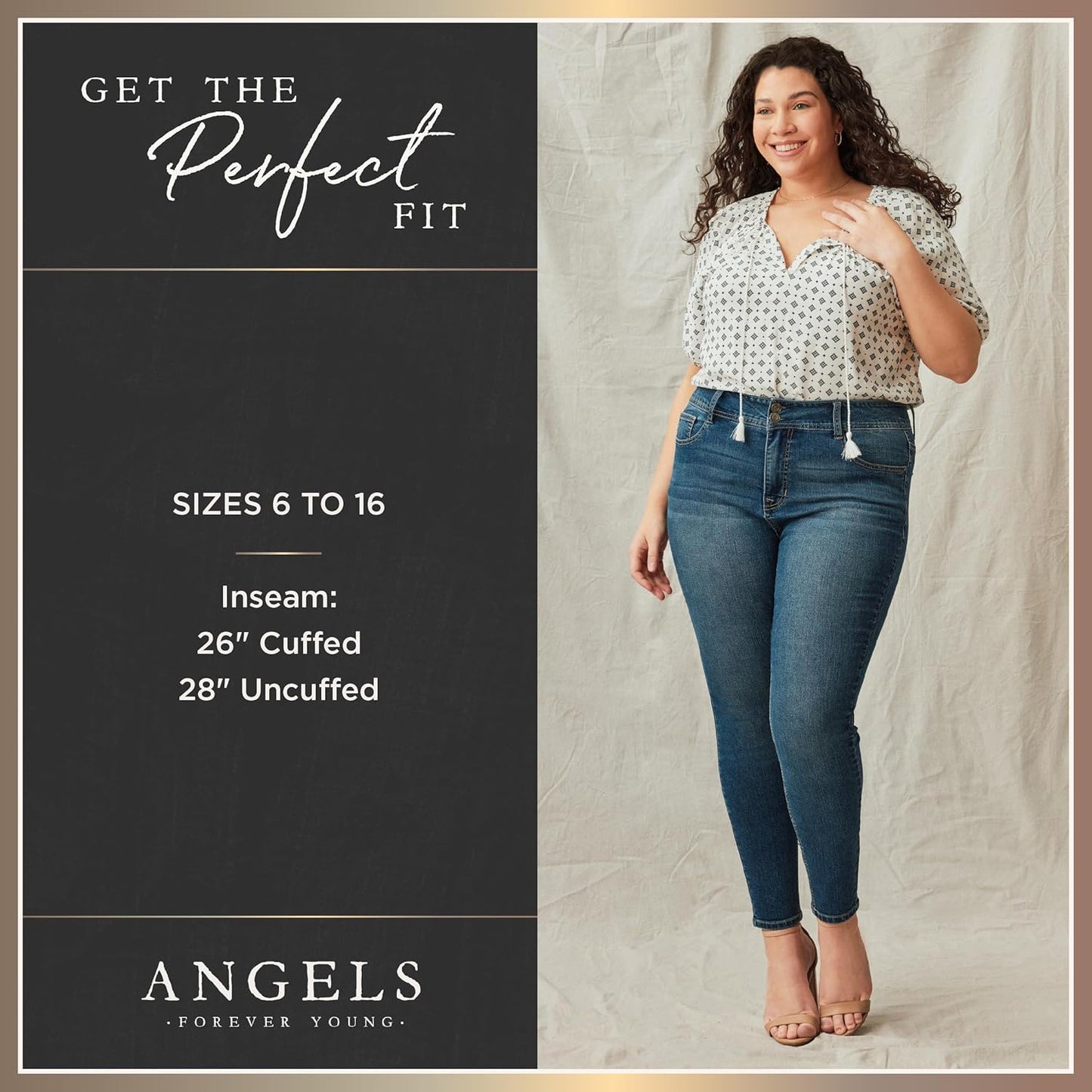 Angels Forever Young Women's Everflex Classic Twill Convertible Straight Mid-Rise Pants