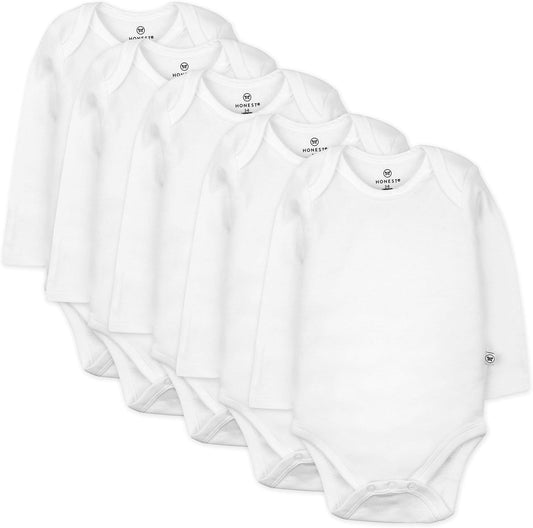 HonestBaby baby-boys 5-pack Long Sleeve Bodysuits One-piece 100% Organic Cotton for Infant Baby Boys