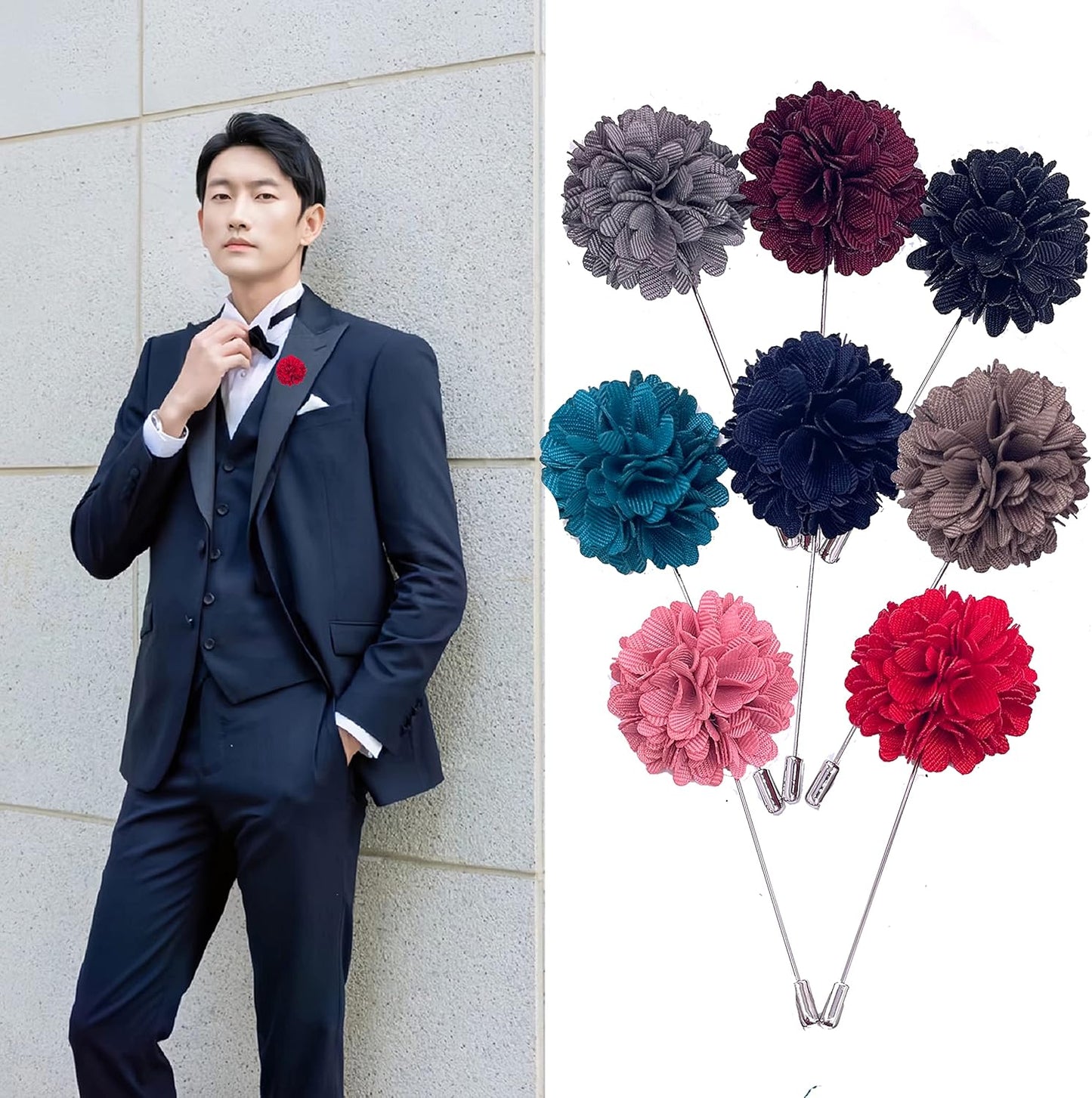 12PCS Flower Men's Lapel Pins Handmade Flower Lapel Pin Boutonniere Pin for Suit Wedding Groom