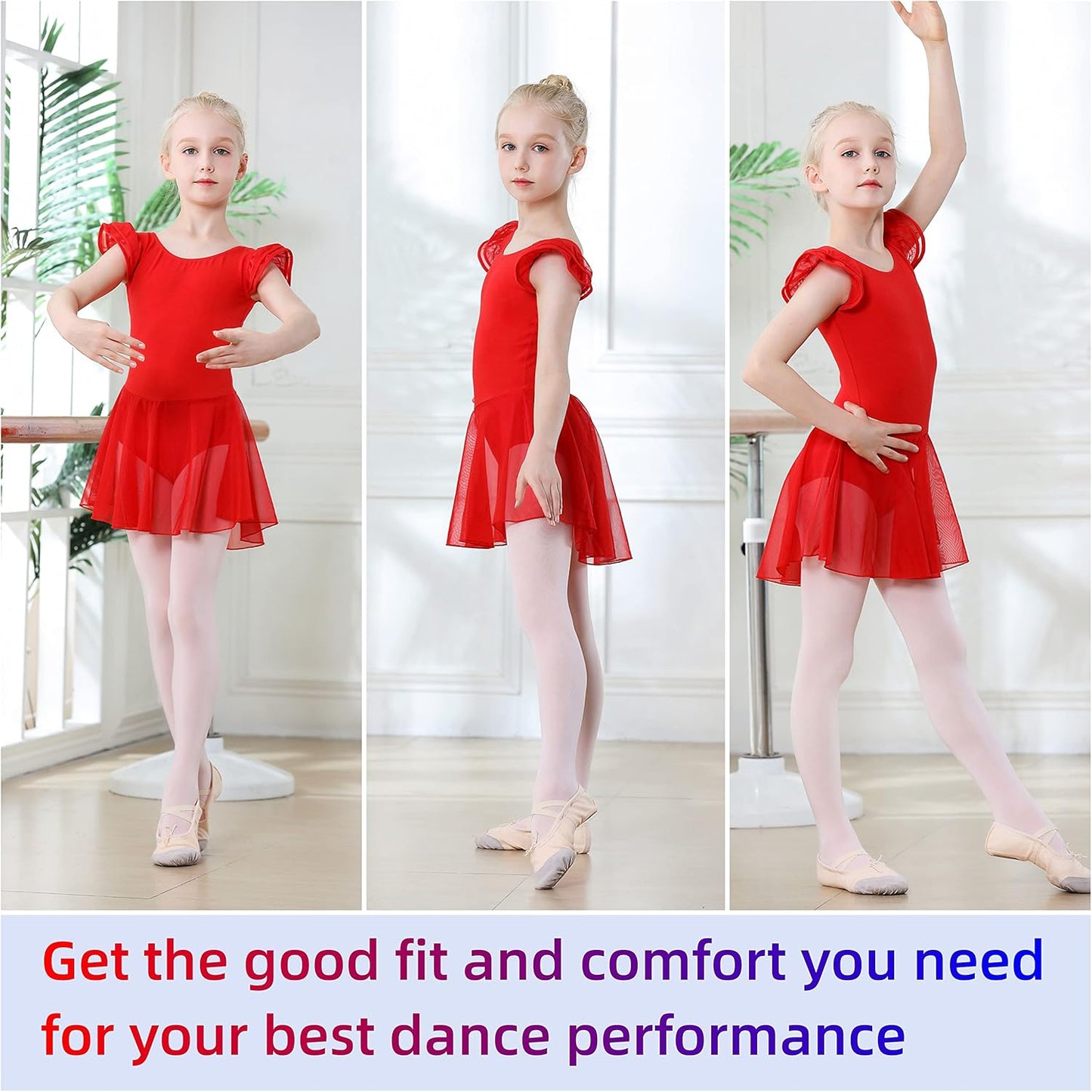 DIPUG Ballet Leotards for Girls Ballet Leotard with Skirt Toddler Dance Leotards Flutter Sleeve and Criss-Cross Back