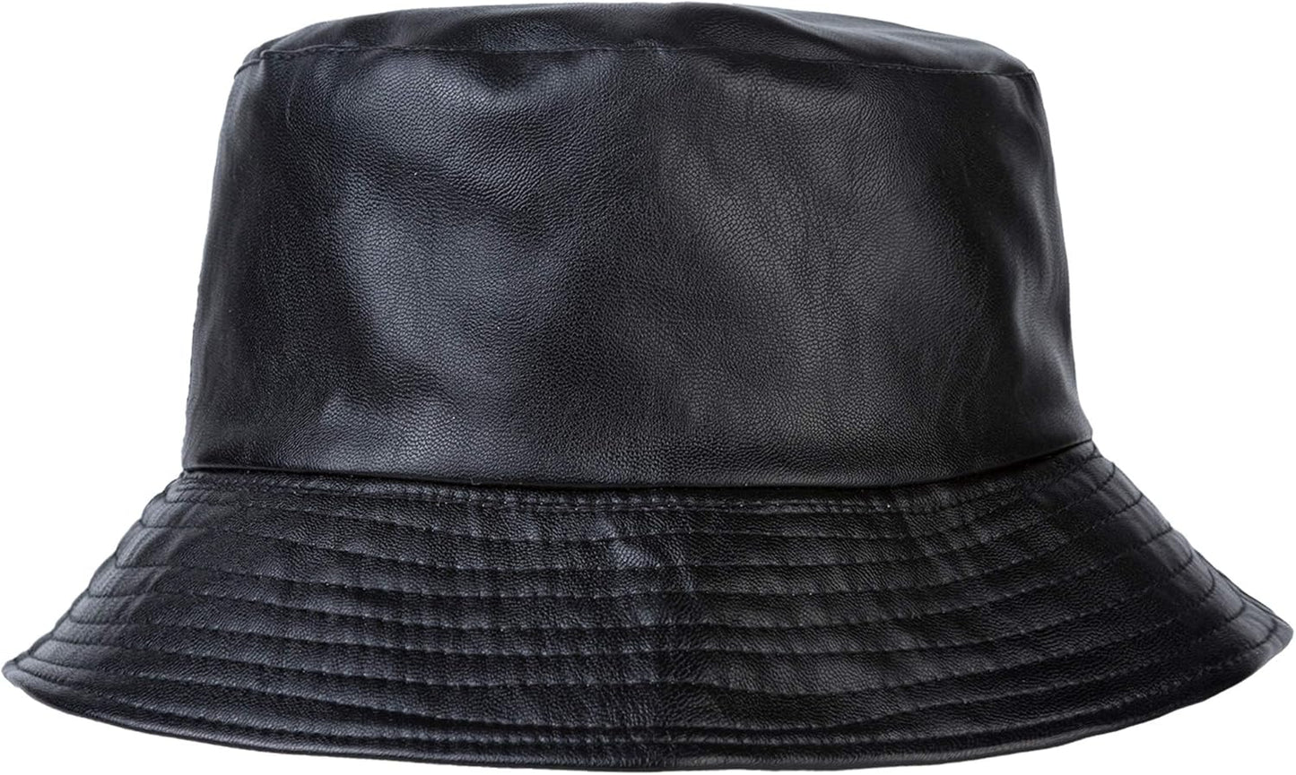 ZLYC Unisex Fashion Bucket Hat PU Leather Rain Hat Waterproof Fishmen Cap