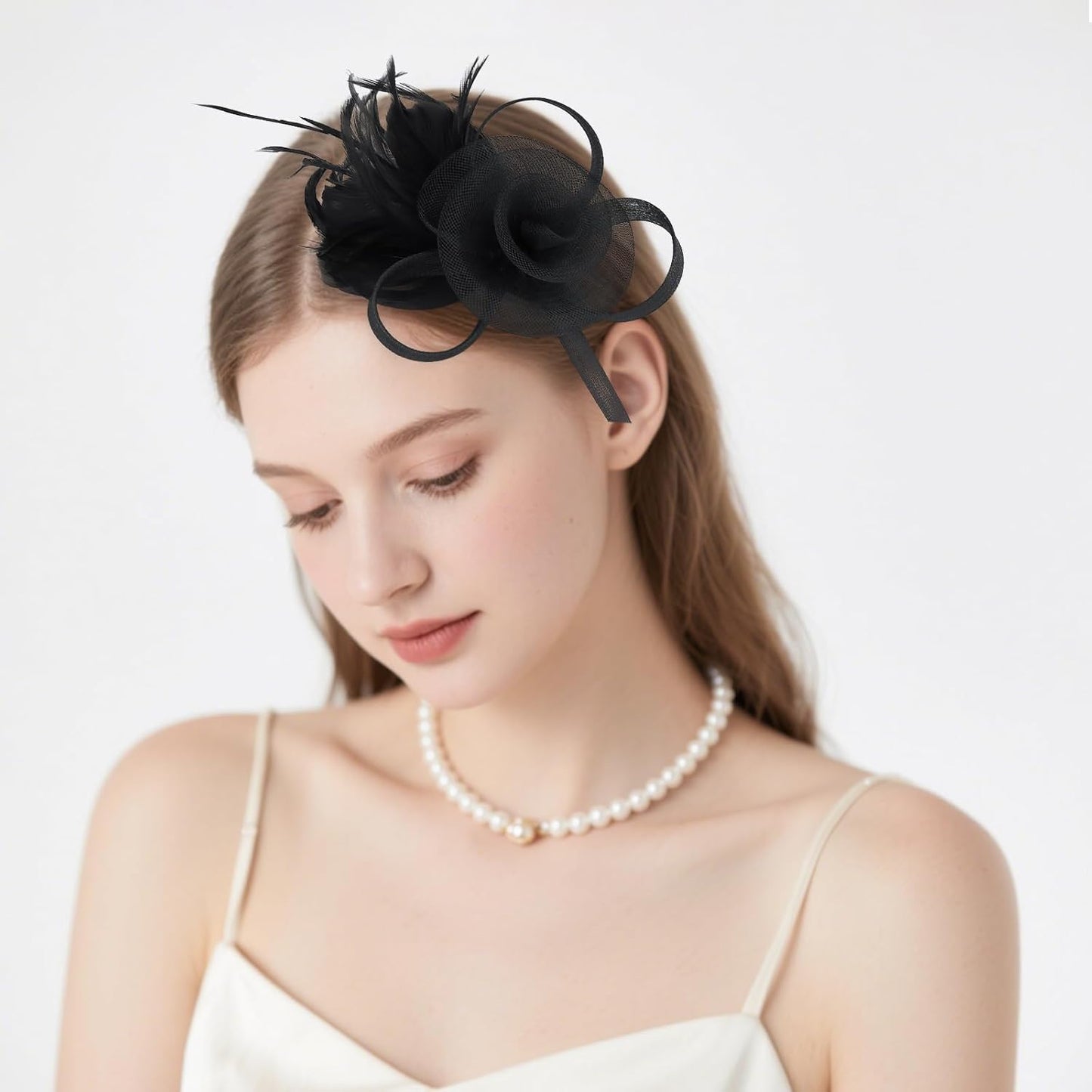 AMCAMI Fascinators Hats with Feather for Women 2025 Derby Hats Tea Party Hat with Headband and Clip