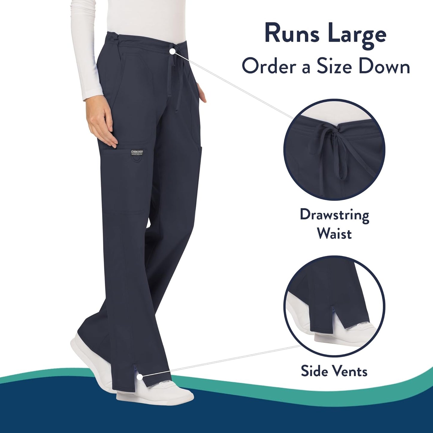 Cherokee Scrubs for Women Mid Rise Moderate Flare Drawstring Pant with 5 Pockets, Ultra Soft & Breathable Fabric - WW120