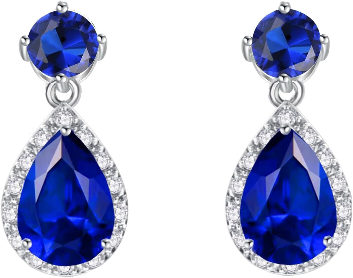 VONSSY Drop Dangle Earrings | Gemstones Waterdrop Teardrop White Gold Plated Crystal Hanging Cubic Zirconia Hypoallergenic Earrings | Stylish Jewelry Gift for Mother Daughter Wife