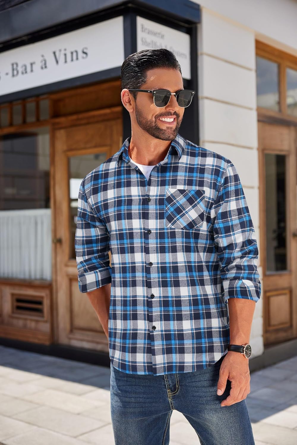 COOFANDY Men's Flannel Shirts Long Sleeve Button Down Plaid Shirt Lightweight Shirt Jacket