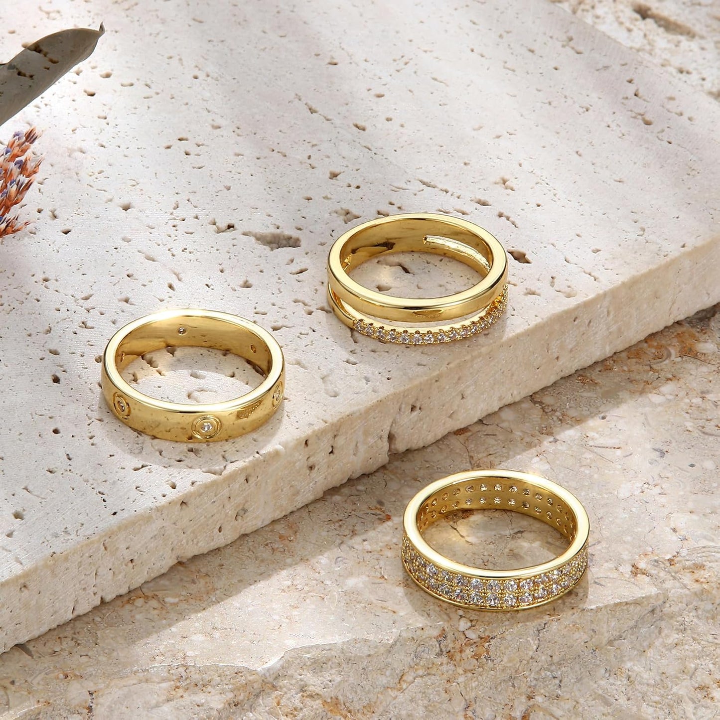 THUNARAZ 18K Gold Plated Dainty Stacked Rings Women Elegant Stackable Ring Sets for Women Gold Cubic Zirconia Thumb Rings Gold Silver Non Tarnish Wedding Bands Promise Stacking Ring Jewelry