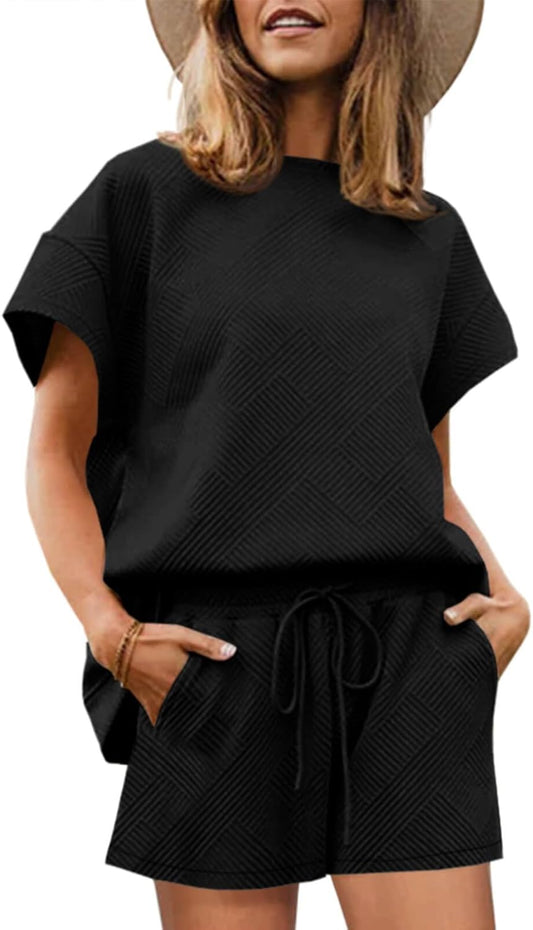 Imily Bela Womens Loungewear Set Short Sleeve Tops and Shorts 2 Piece Outfits Plus Size Oversized Pajama Set with Pockets