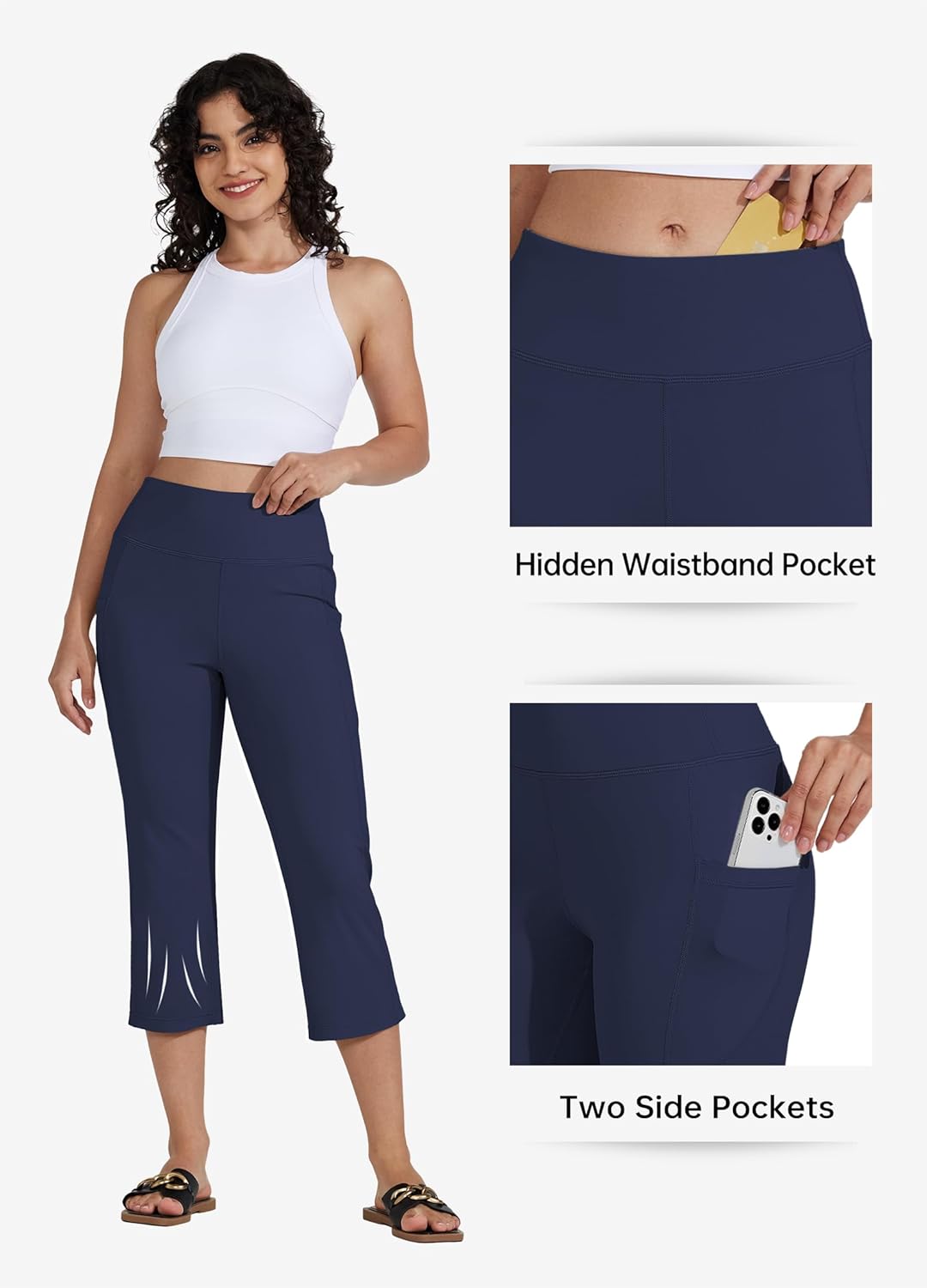 Willit Women's Yoga Capris Pants High Waist Leggings Crop Straight Leg Athletic Exercise Workout Capris 21"
