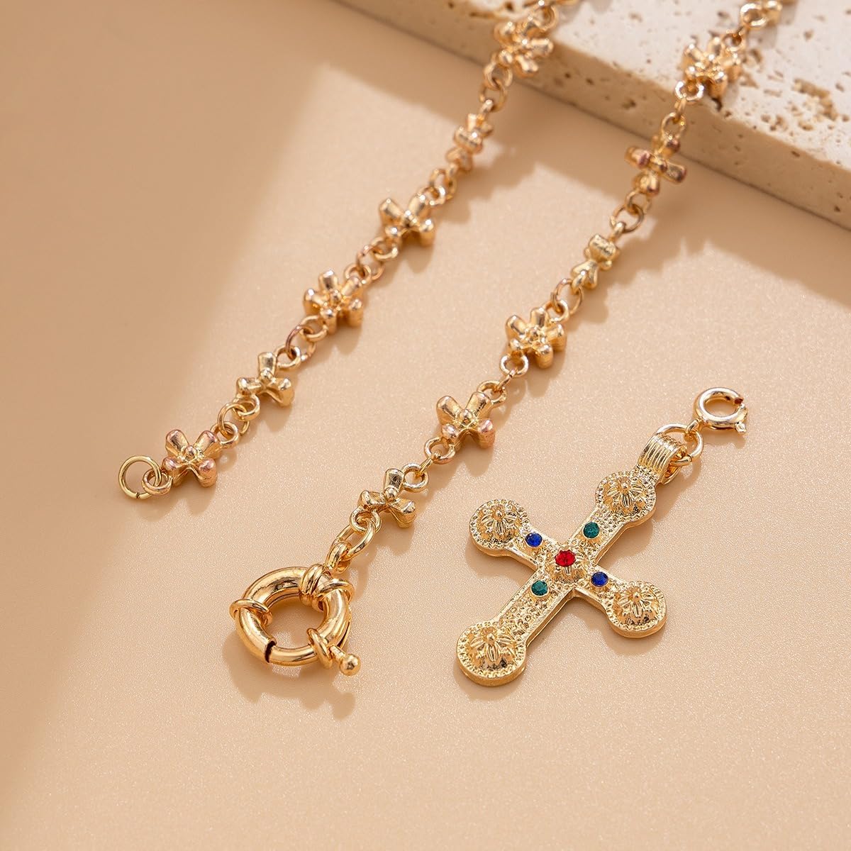 Shiny Cross Pendant Necklace for Women Fashion Molecule Chain necklace Statement Y2K Ins Party Jewelry