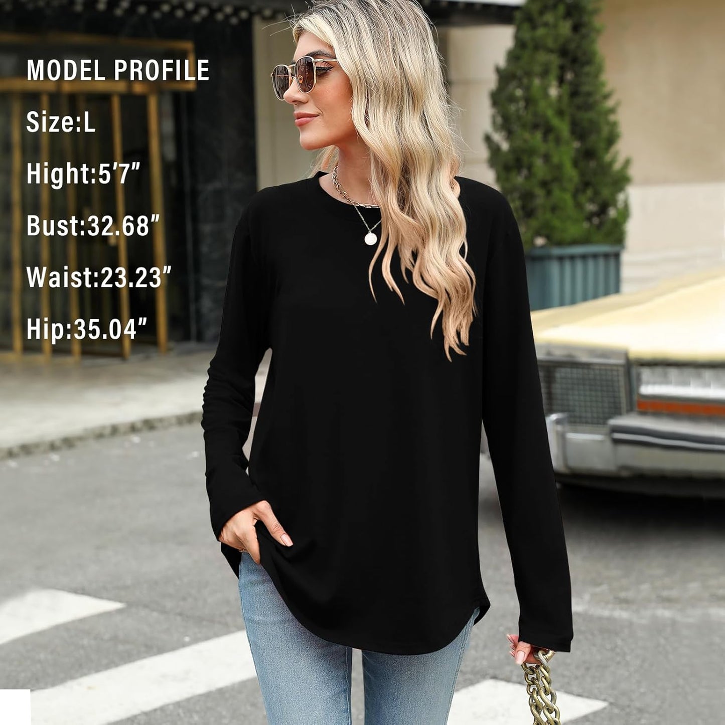 Elesomo Womens Shirts Casual Crew Neck Short/Long Sleeve Tunic Tops Tees