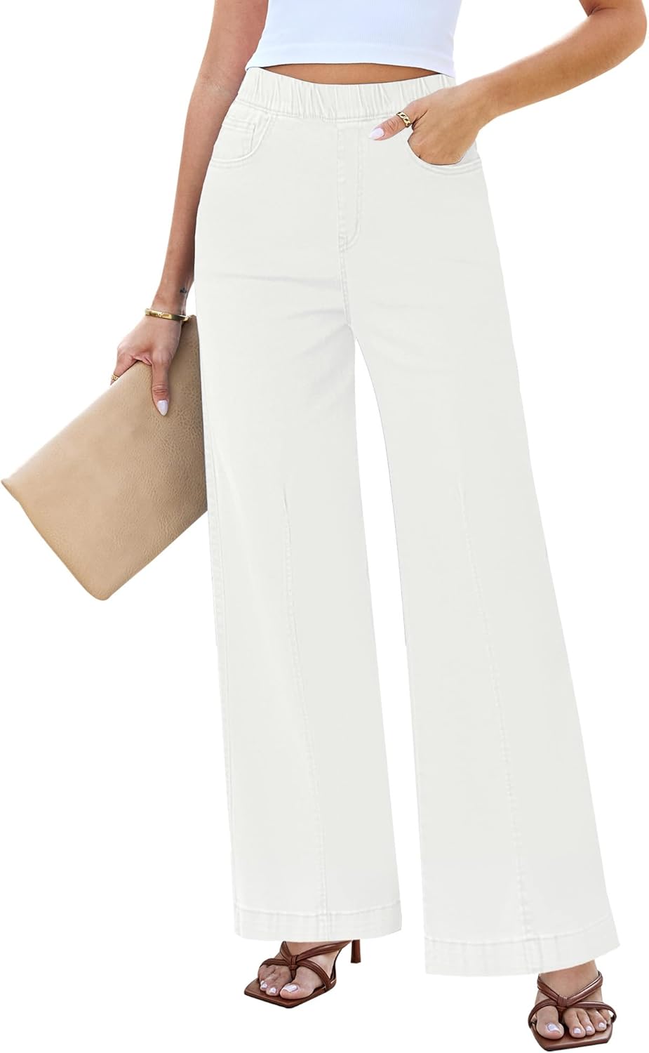 LookbookStore Wide Leg Jeans for Women Trendy High Waisted Trousers Stretchy Baggy Denim Pants