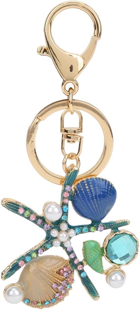 HEEPDD Crystal Rhinestone Keychain, Cute Starfish Scallop Shape Key Chain Sparkling Key Ring Charm Purse Pendant Handbag Bag Decoration Holiday Gift