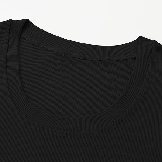 Chulianyouhuo Women's Short Sleeve Scoop Neck Ribbed Knit Fitted Casual Tops Tee Summer Slim Basic Shirts