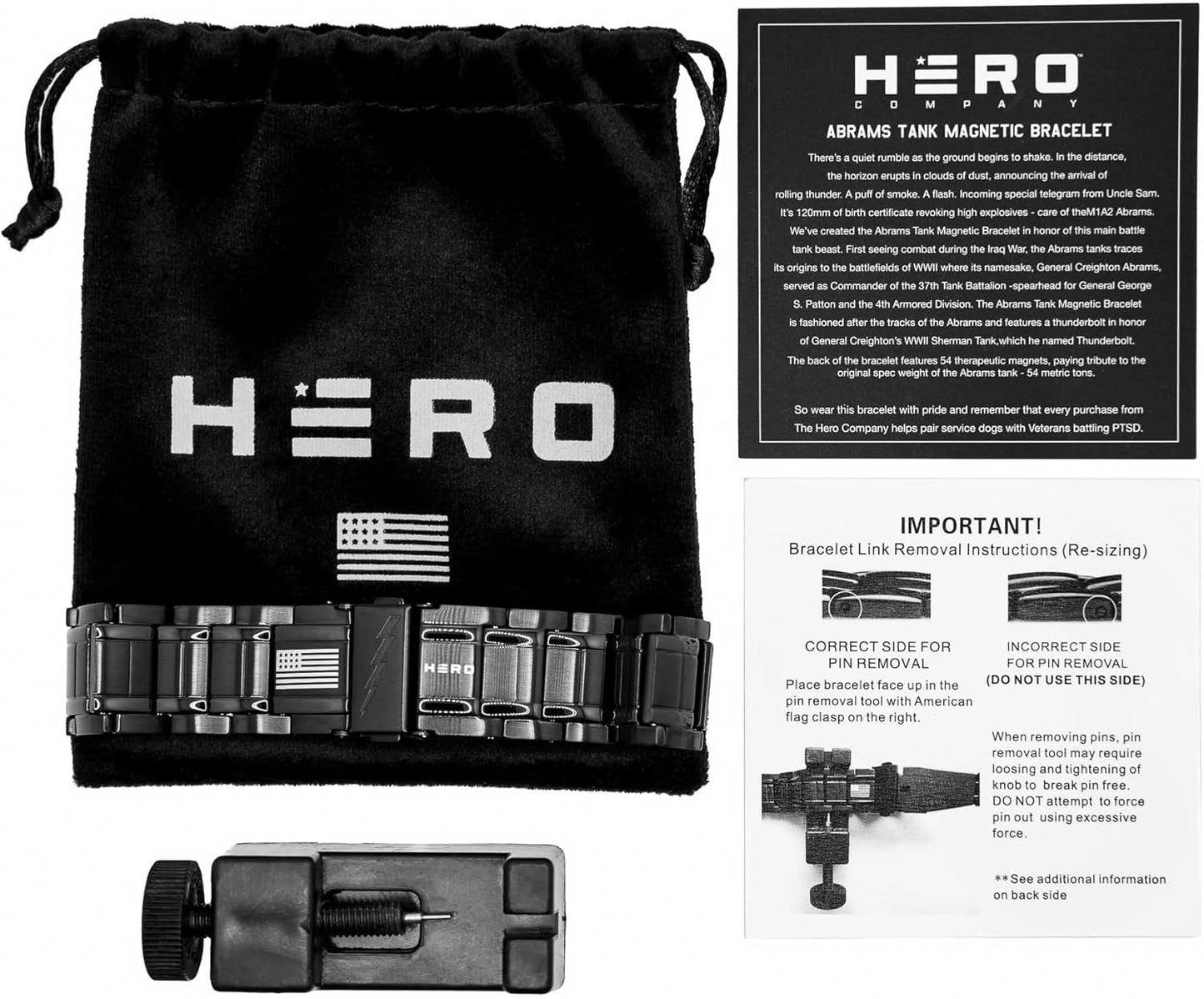 Hero Company Titanium Magnetic Bracelet - Abrams Thunderbolt Tank Magnetic Therapy Bracelet with Link Removal Tool