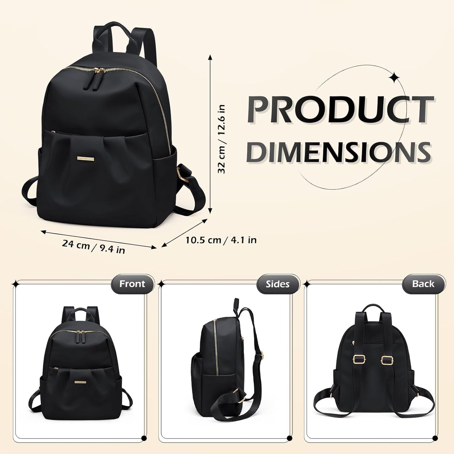 Backpack for Women, Small Cute Backpack Purse Lightweight Casual Daypack Backpack for Travel Mini Backpacks for Ladies College Work,9.7Inch,Black