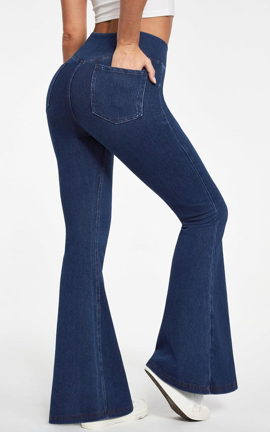 IUGA Bell Bottom Jeans for Women High Waisted Stretchy Flare Jeans Pull On Wide Leg Jean Woman V Cross Flare Leggings Pants