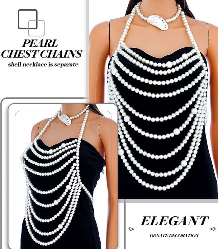 Uranian Pearl Body Chains Top Pearl Bra Chain Layered Shoulder Chain Necklaces Halter Chest Chains Beach Bikini Body Jewelry for Women