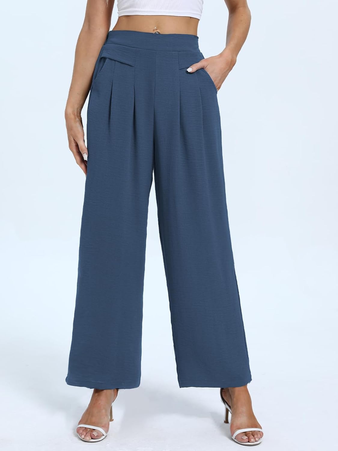 DouBCQ Women's Culottes Wide Leg Pants Elastic Waist Trousers Casual Palazzo Pants with Pockets