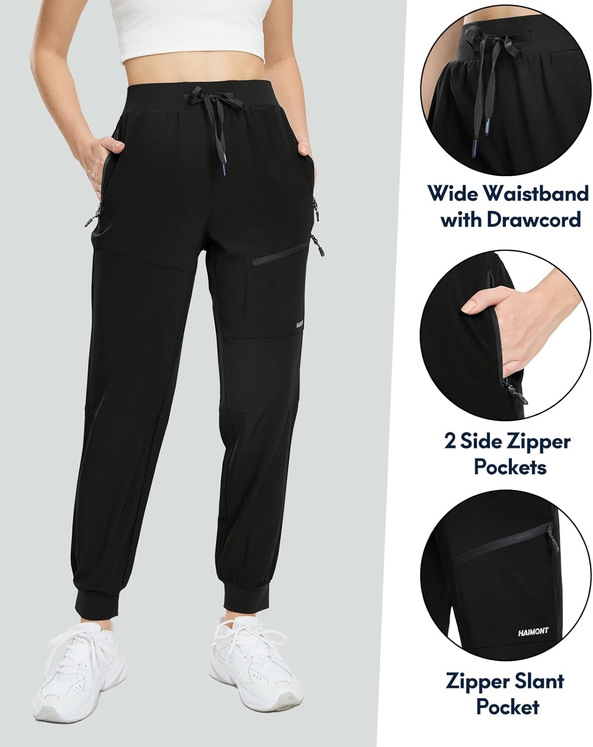 Haimont Women's Hiking Pants Joggers Lightweight Quick Dry Elastic Waist Stretch Pants with Zip Pockets Travel Camping