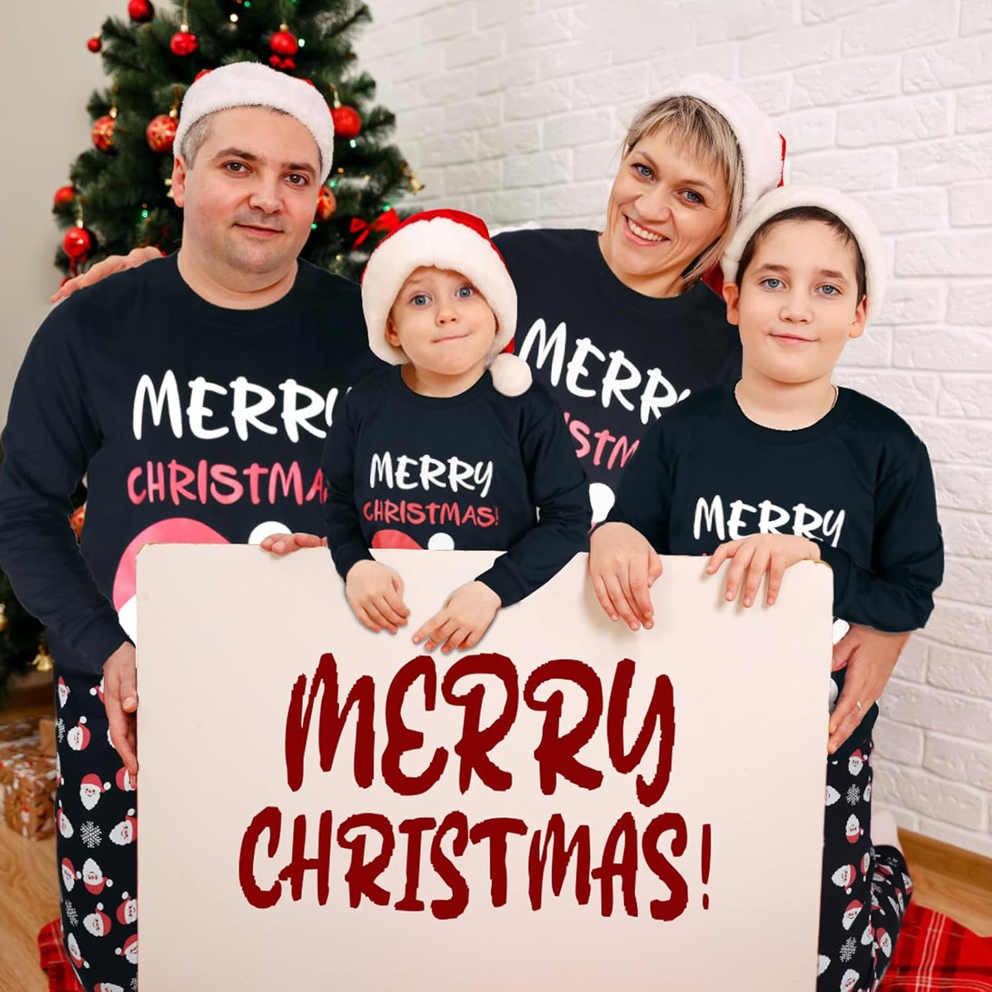 SkiBeaut Couple Christmas Pajamas Xmas Santa Long Sleeve Sleepwear PJS Matching Set for Men Women