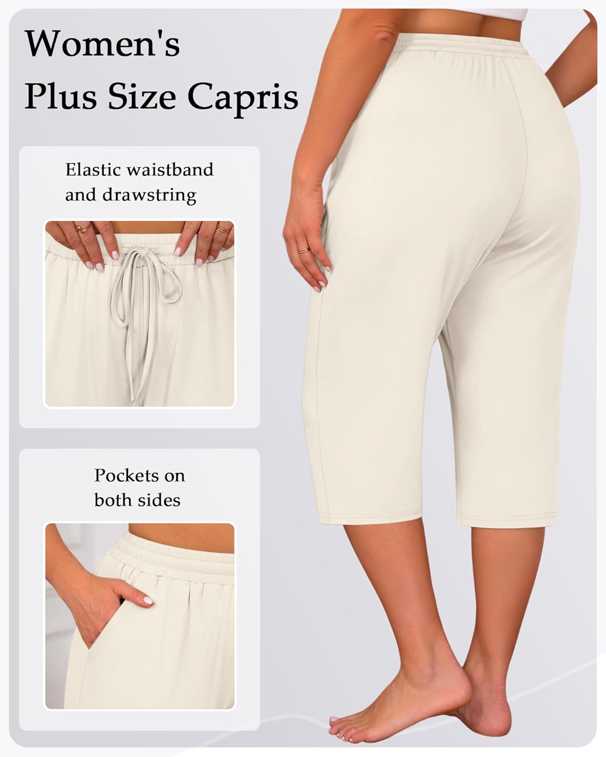 Huukeay 3 Pack Women's Plus Size Capris, Drawstring Cotton Yoga Capri Sweatpants Summer Casual Loose Cropped Pant with Pocket