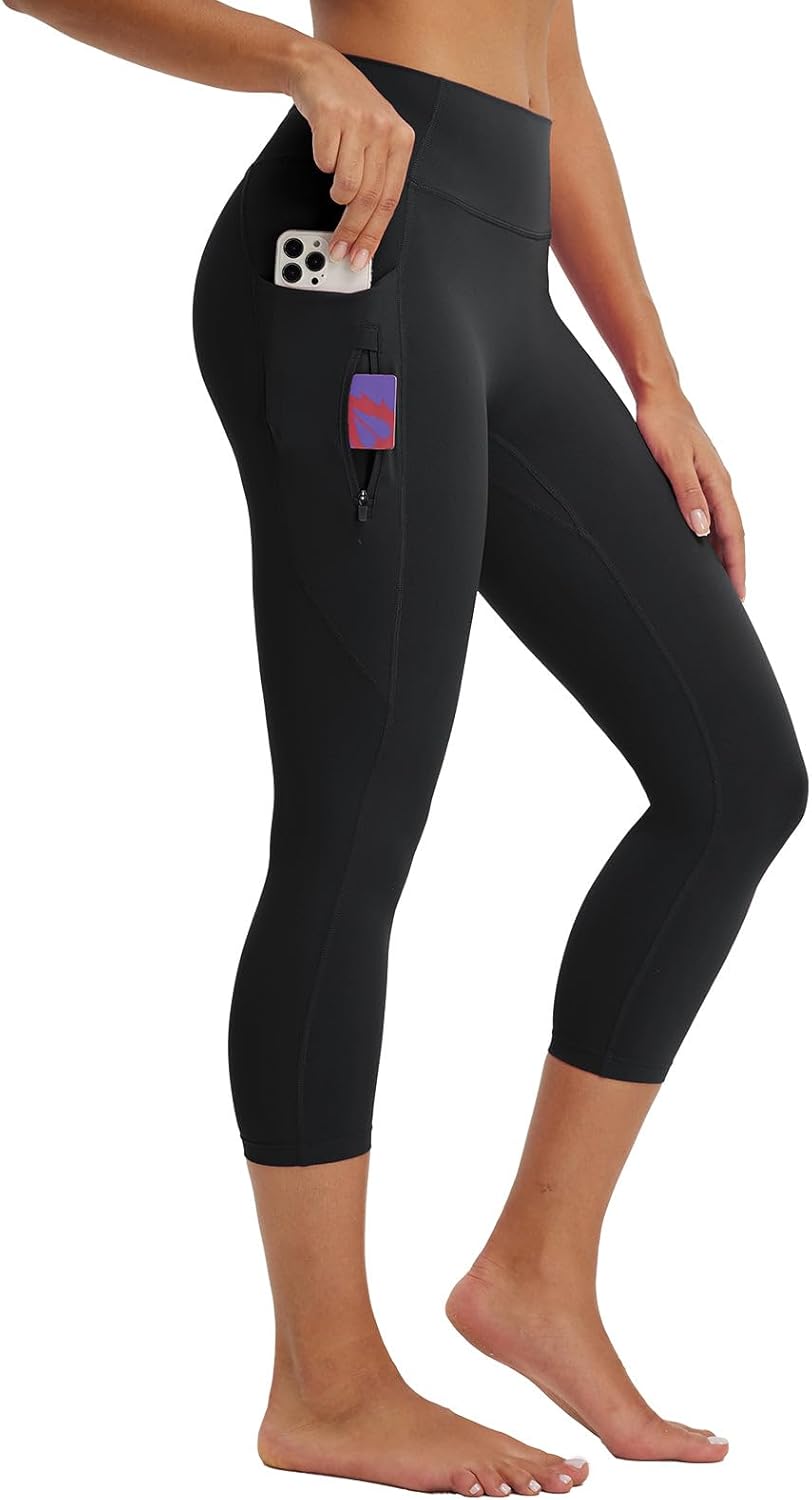 baleaf Women's Capri Leggings with 3 Pockets Tummy Control 21" Inseam Workout Capris Yoga Pants