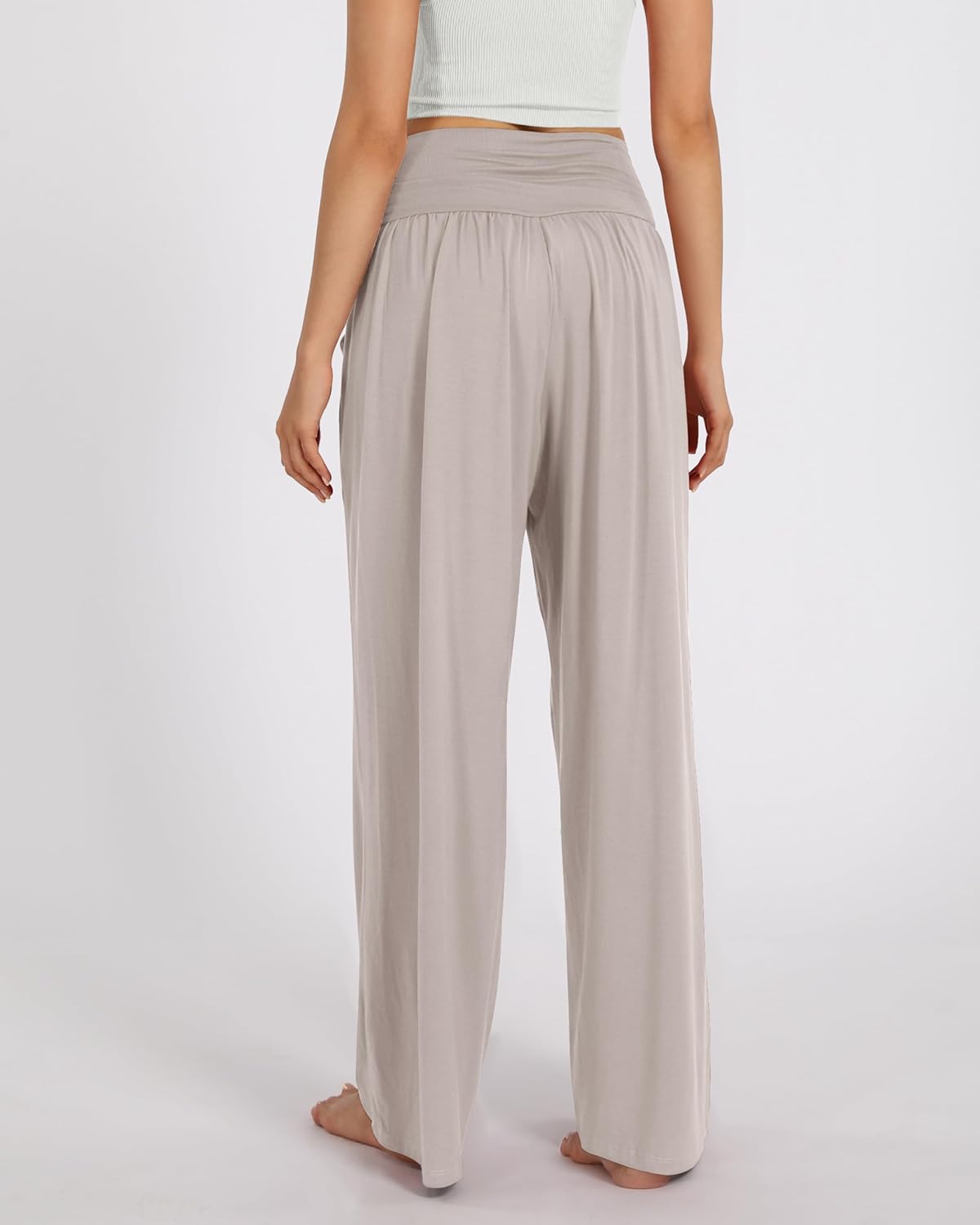 ODODOS Women's Wide Leg Palazzo Lounge Pants with Pockets Light Weight Loose Comfy Casual Pajama Pants-32 Inseam, Light Beige, Medium