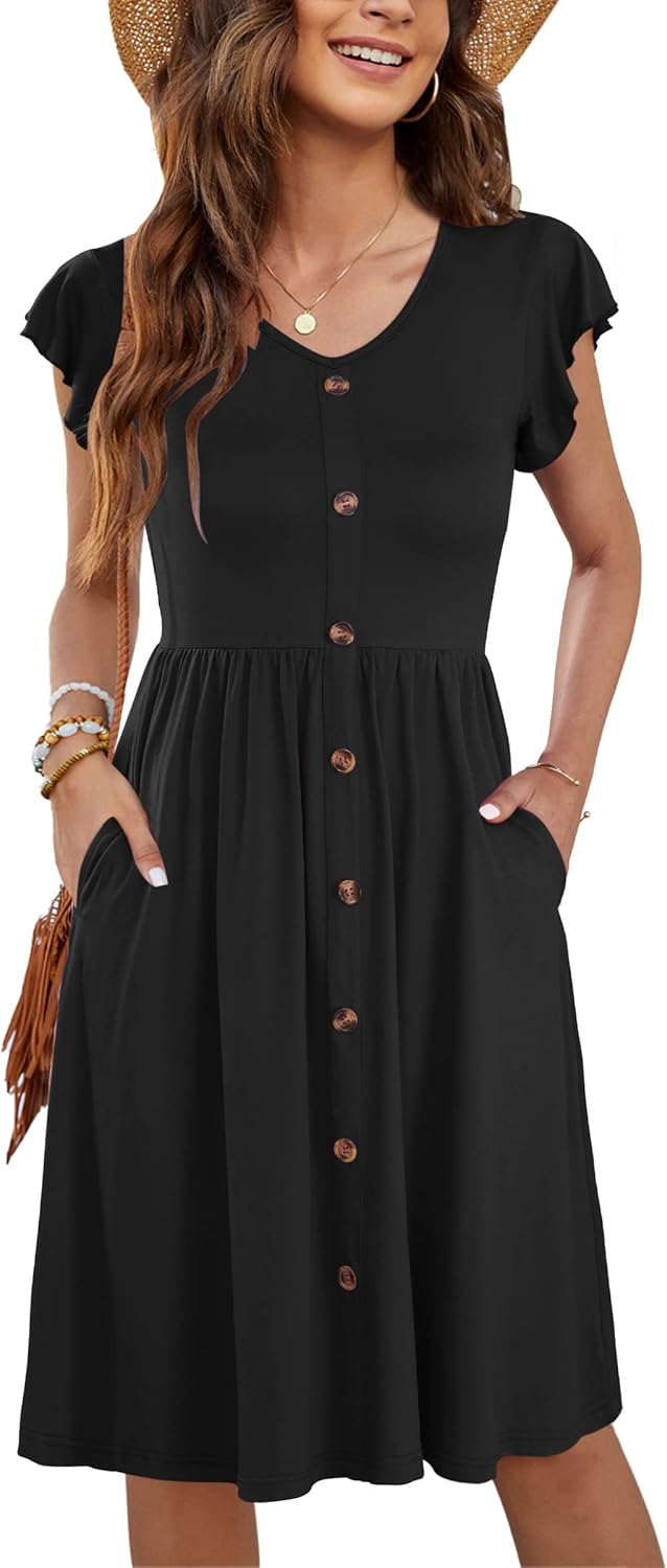 WNEEDU Women Summer Dresses Sleeveless Casual Loose Swing Button Down supplyity WNEEDU Women Summer Dresses Sleeveless Casual Loose Swing Button Down supplyity