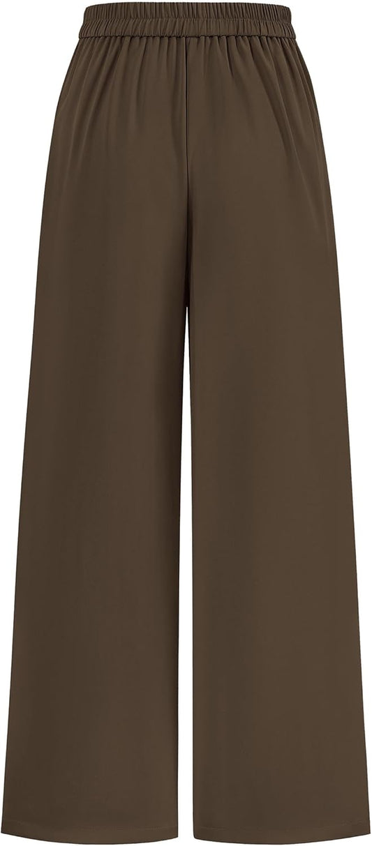 KIRUNDO Wide Leg Dress Pants for Women High Waisted Office Work Trousers Business Casual Slacks Button Flowy Palazzo Pant