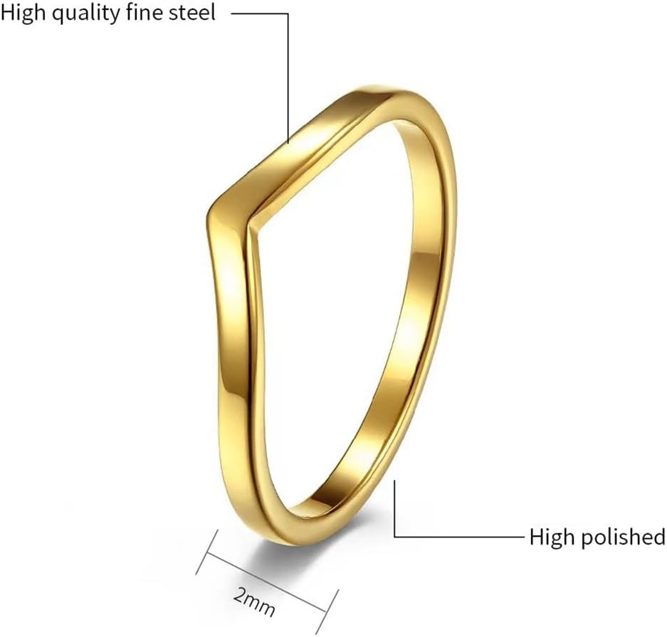 CCBFY Stainless Steel V Shaped Wedding Band Engagement Promise Ring for Women Pointed Chevron Classical Simple Plain Statement Ring