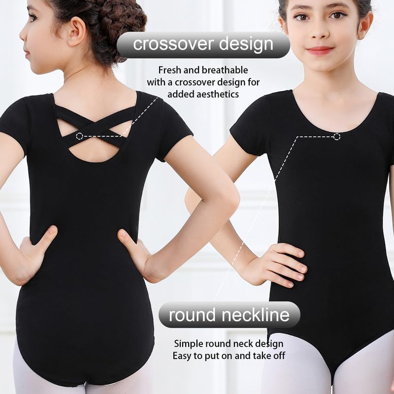 DIPUG Leotards for Girls Leotard Toddler Short Sleeve Crisscross Back