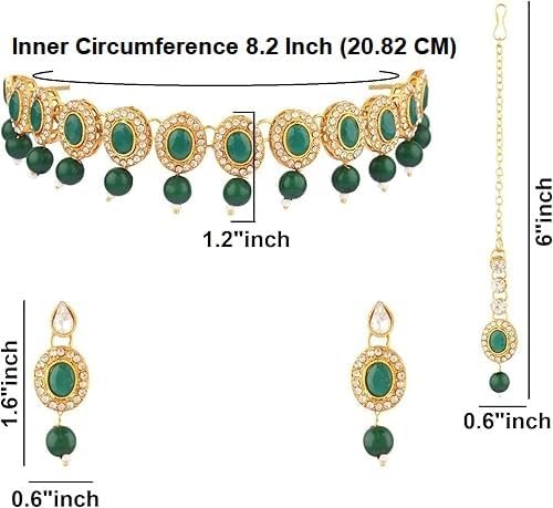 Efulgenz Crystal Indian Jewelry Choker Kundan Crystal Faux Pearl Necklace Earrings Maang Tikka Head Chain Bollywood Wedding Bridal Set for Women