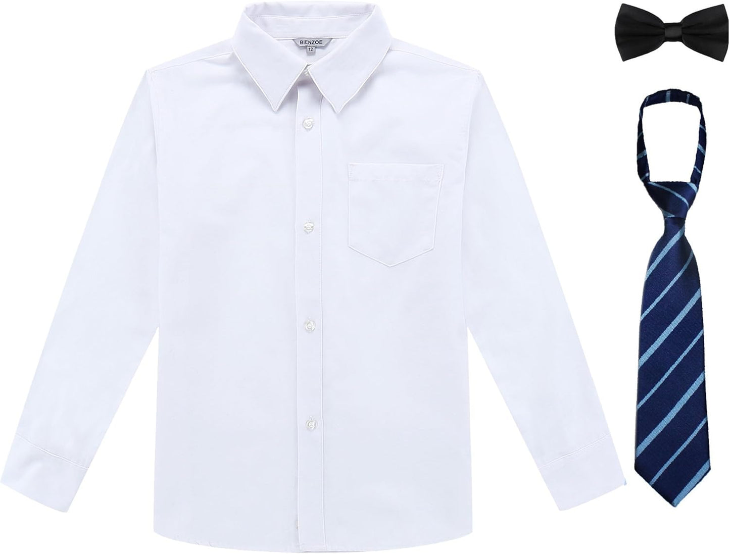 Bienzoe Boys Button Down Shirt: Kids Long Sleeve School Uniform Dress Tops Pack