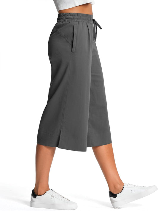 18" Capri Pants for Women Wide Leg Capris with Pockets for Women Lightweight Womens Capris for Summer Yoga Casual