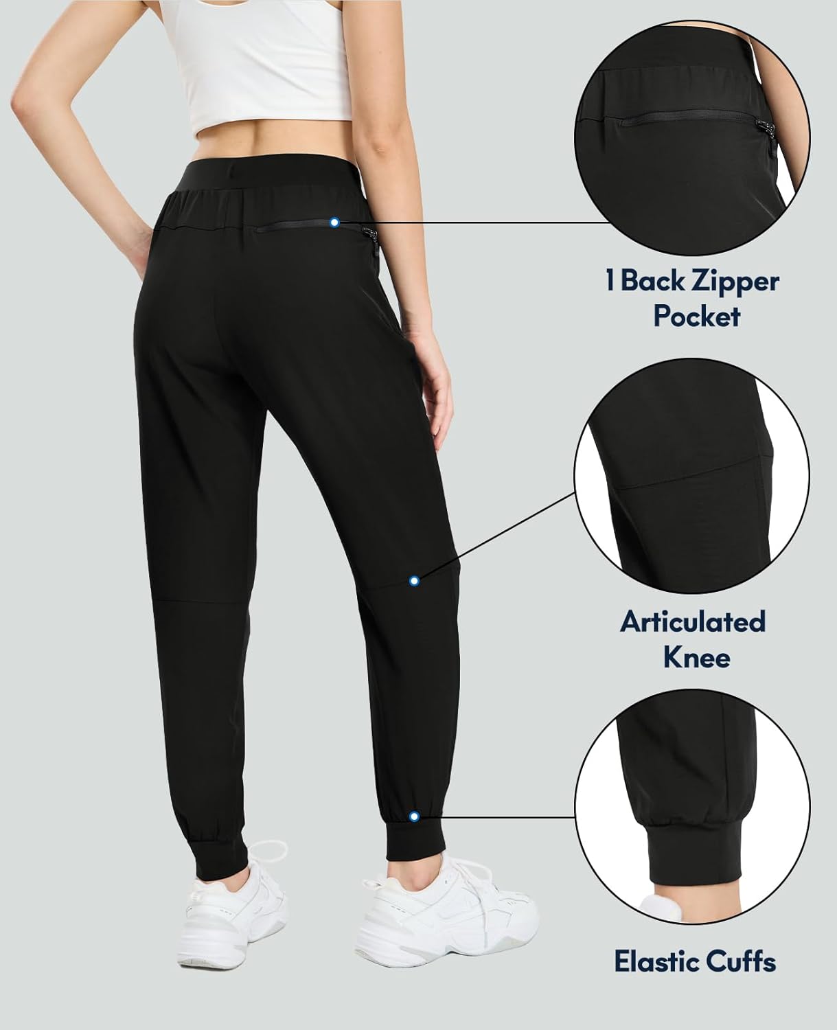 Haimont Women's Hiking Pants Joggers Lightweight Quick Dry Elastic Waist Stretch Pants with Zip Pockets Travel Camping