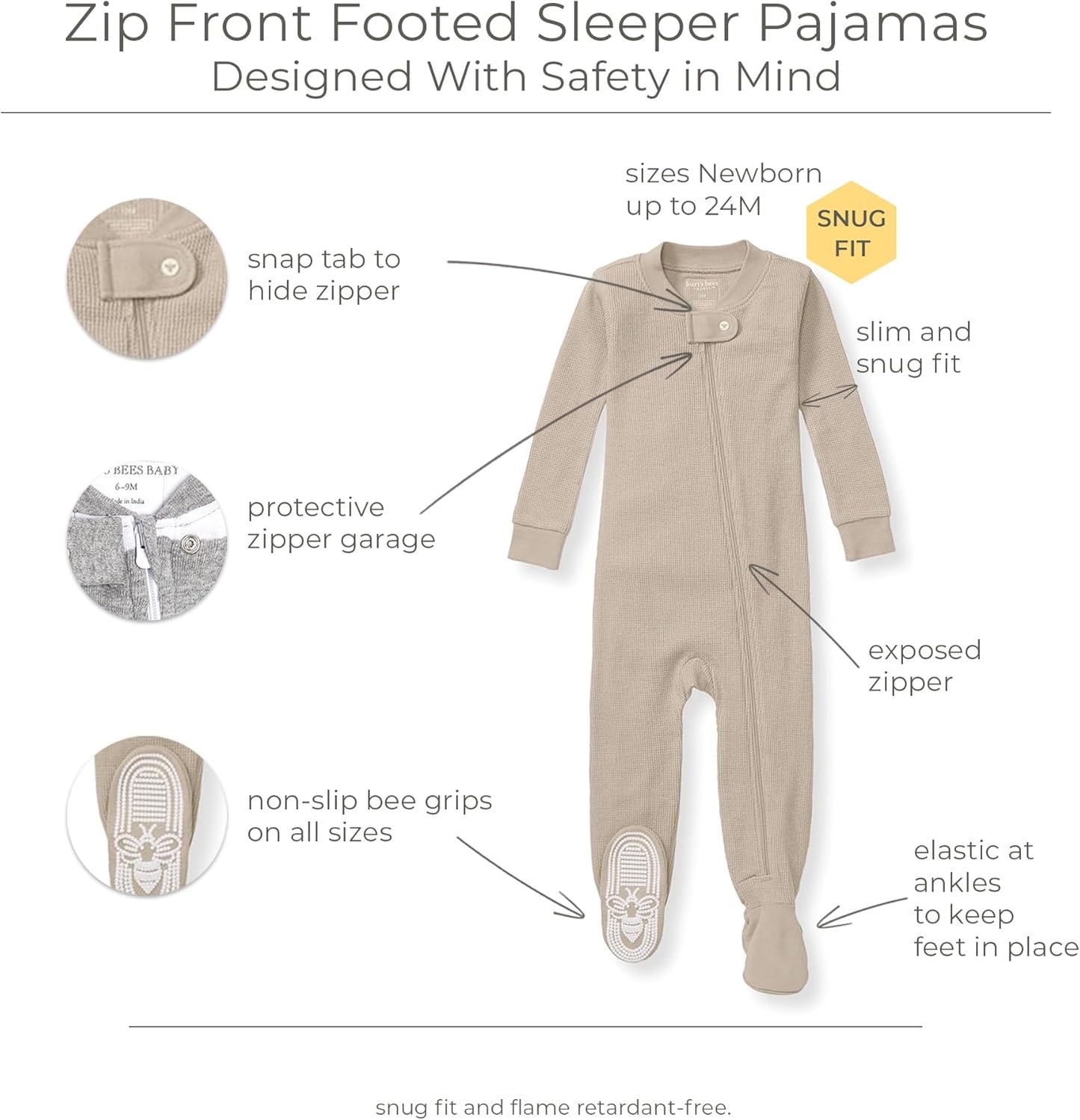 Burt's Bees Baby Unisex Baby Honeysoft Sleeper Pajamas, Zip Front Non-slip Footed Footie Pjs, Organic Cotton & Lyocell