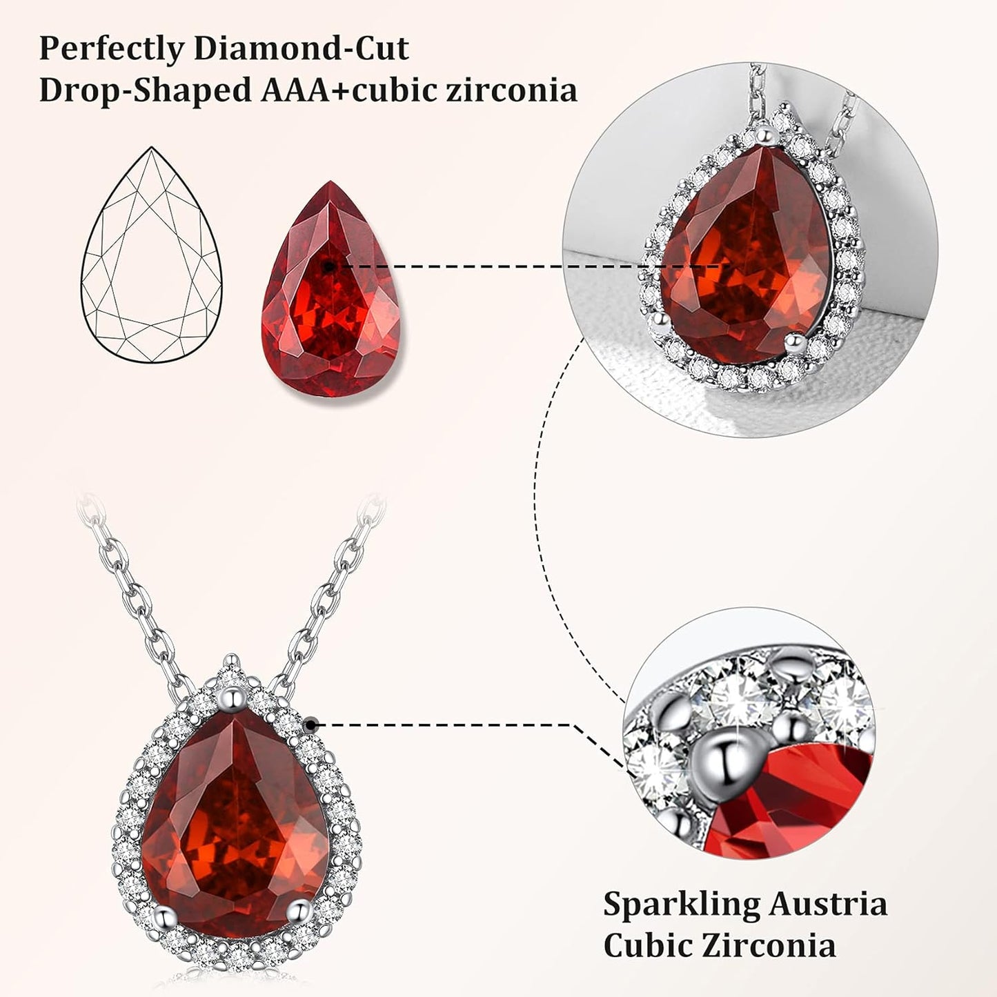 Bestyle Sparkling 925 Sterling Silver Birthstone Necklaces for Women, Created Heart/Round/Teardrop/Square Crystal Solitaire Pendant Diamond Necklace, Great Birthday/Anniversary/Wedding Gifts