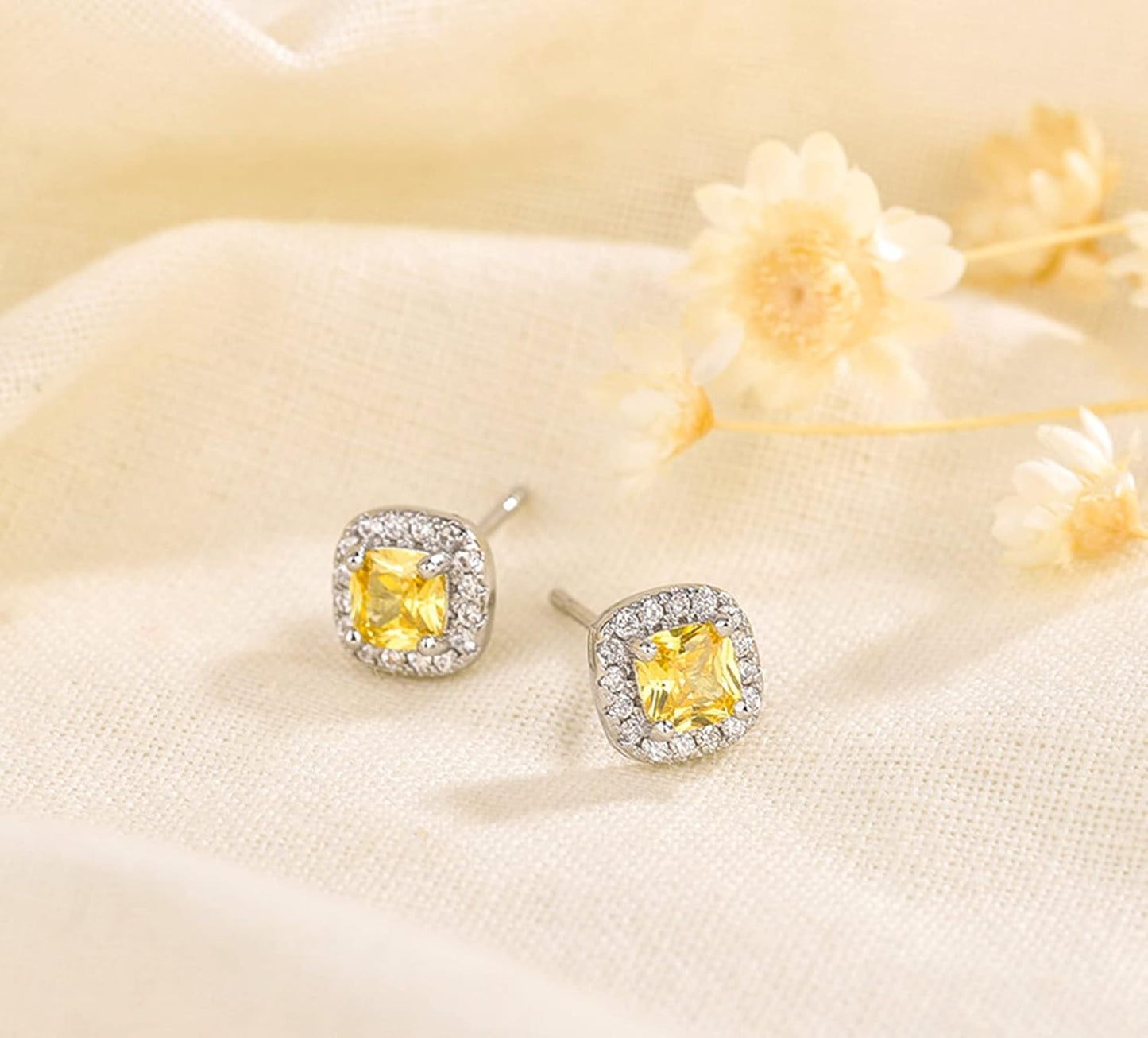 VONSSY Hypoallergenic Gemstone Stud Earrings, Brilliant Cubic Zirconia Crystal Earrings, 925 Silver Posts Nickel Free, Created Diamond Square Earrings Jewelry Gift for Women Wife Mother Daughter